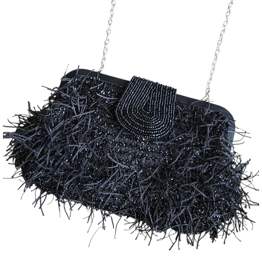 Jessica Mcclintock Elegant Black Evening Clutch With Chain Strap Adorbs🥰